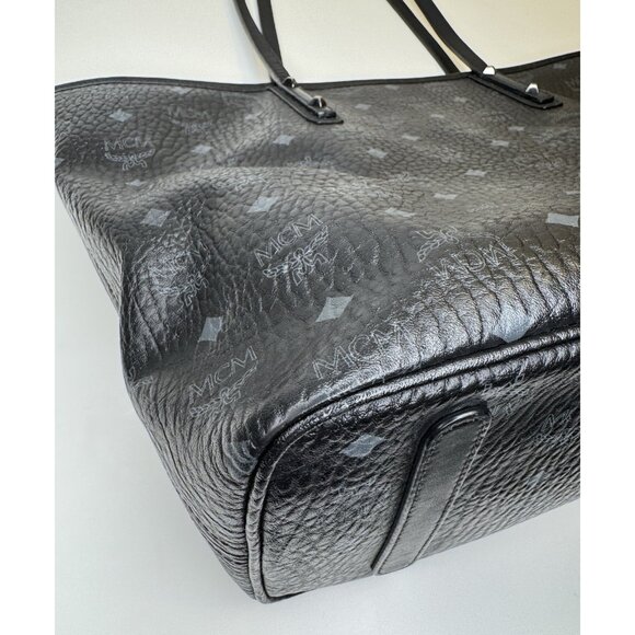 MCM Black Visetos Anya Tote Shoulder Bag Top Zip Carryall - Picture 6 of 12